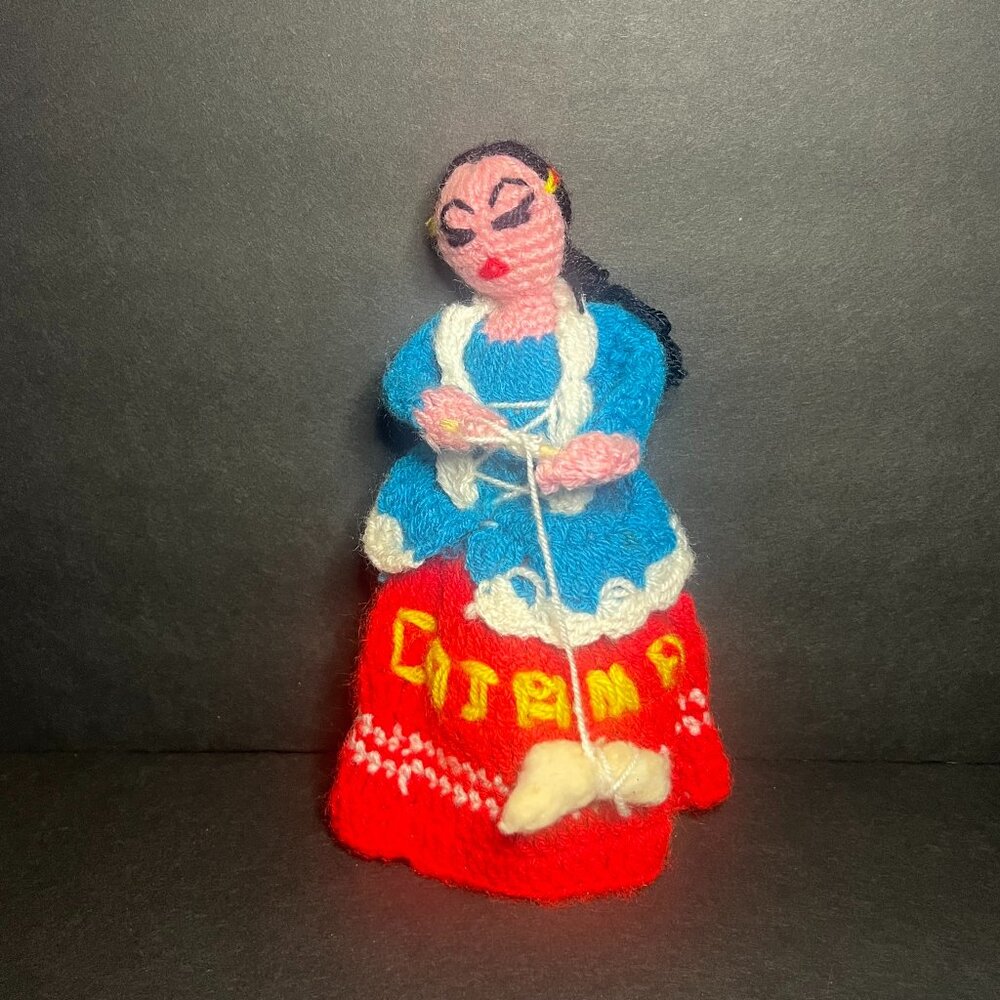 Vintage Cajamarca Peruvian Handmade Crochet Knit Folk Art Knitting Doll 7"